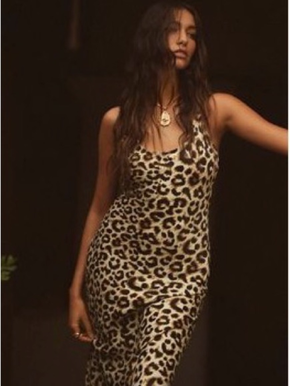 Anthropologie Leopard-Print Maxi Slip Dress in Beige & Black